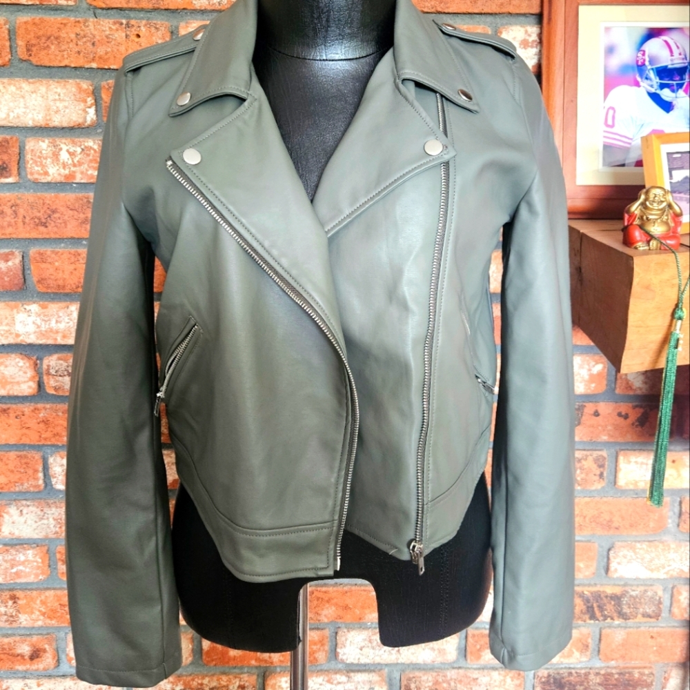 Silver/grey faux leather jacket